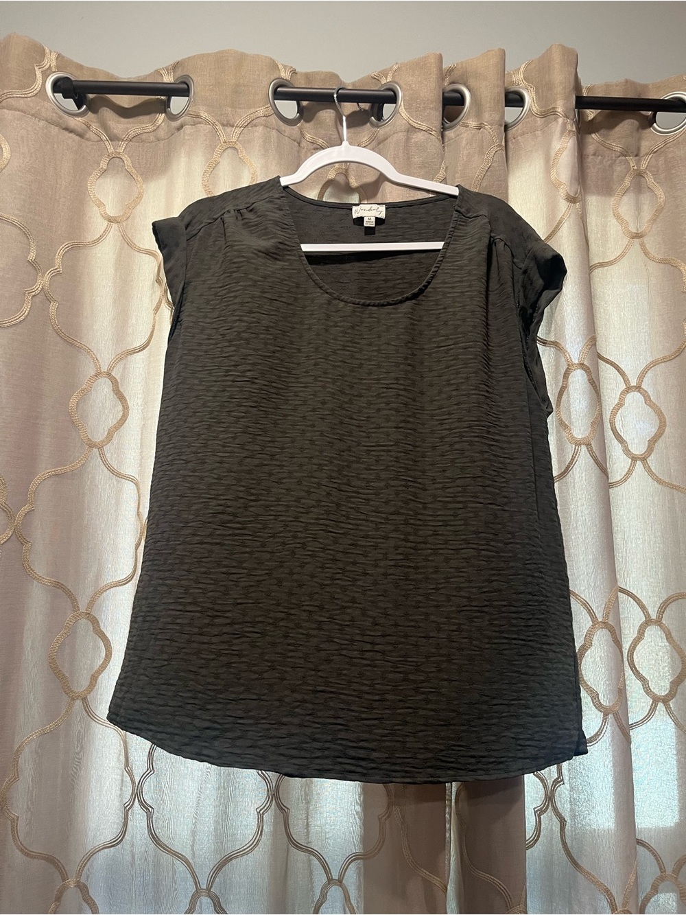 Wonderly Gray Textured Cap-Sleeve Blouse